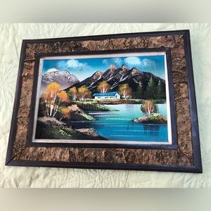 Vintage Framed Burlap Screened Painted Picture. Exclusive by Dan Brechner.